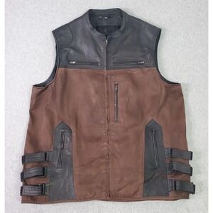 Speed And Strength Vest Mens 4XL Brown Waxed Canvas Black Leather Motorcycle Zip